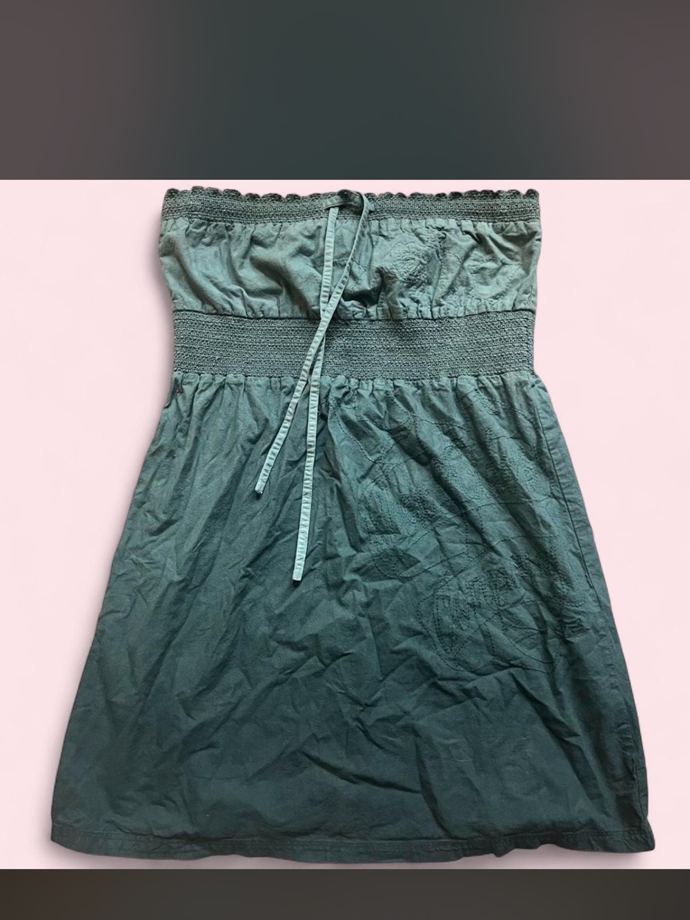 Fox Racing Strapless Teal Green Smocked Waist Dress